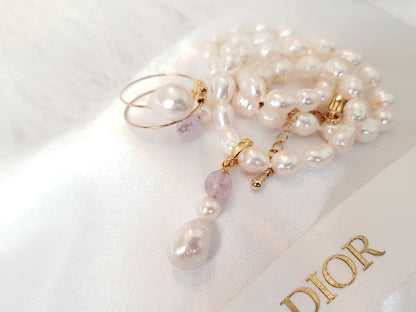 Akoya large 11.5mm pearl pendant with green, pink, blue iridescent colors and amethyst gemstone