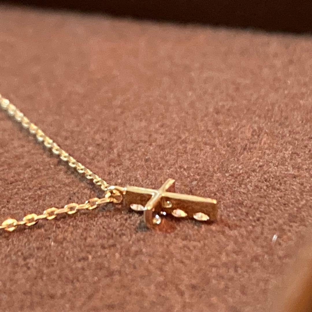 Law agete K10 yellow gold diamond cross motif necklace with 0.03ct diamonds and 40cm chain