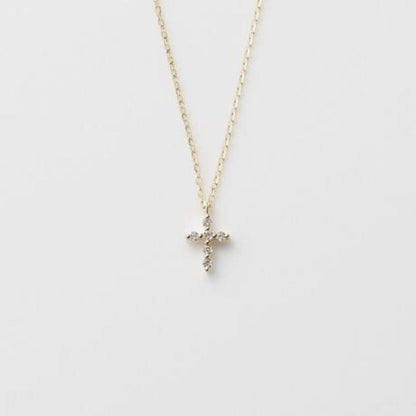 Law agete K10 yellow gold diamond cross motif necklace with 0.03ct diamonds and 40cm chain