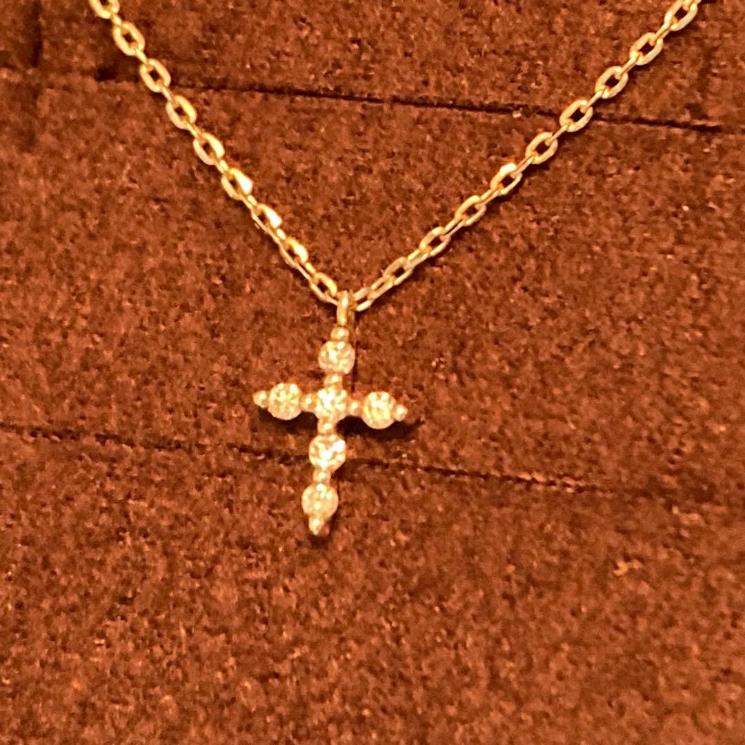 Law agete K10 yellow gold diamond cross motif necklace with 0.03ct diamonds and 40cm chain