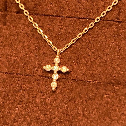 Law agete K10 yellow gold diamond cross motif necklace with 0.03ct diamonds and 40cm chain