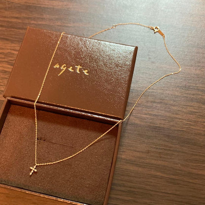 Law agete K10 yellow gold diamond cross motif necklace with 0.03ct diamonds and 40cm chain