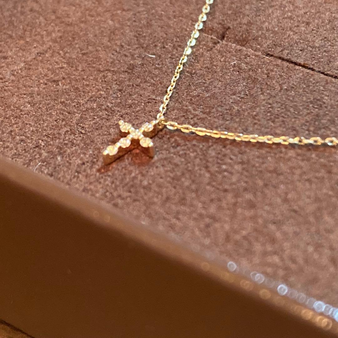 Law agete K10 yellow gold diamond cross motif necklace with 0.03ct diamonds and 40cm chain