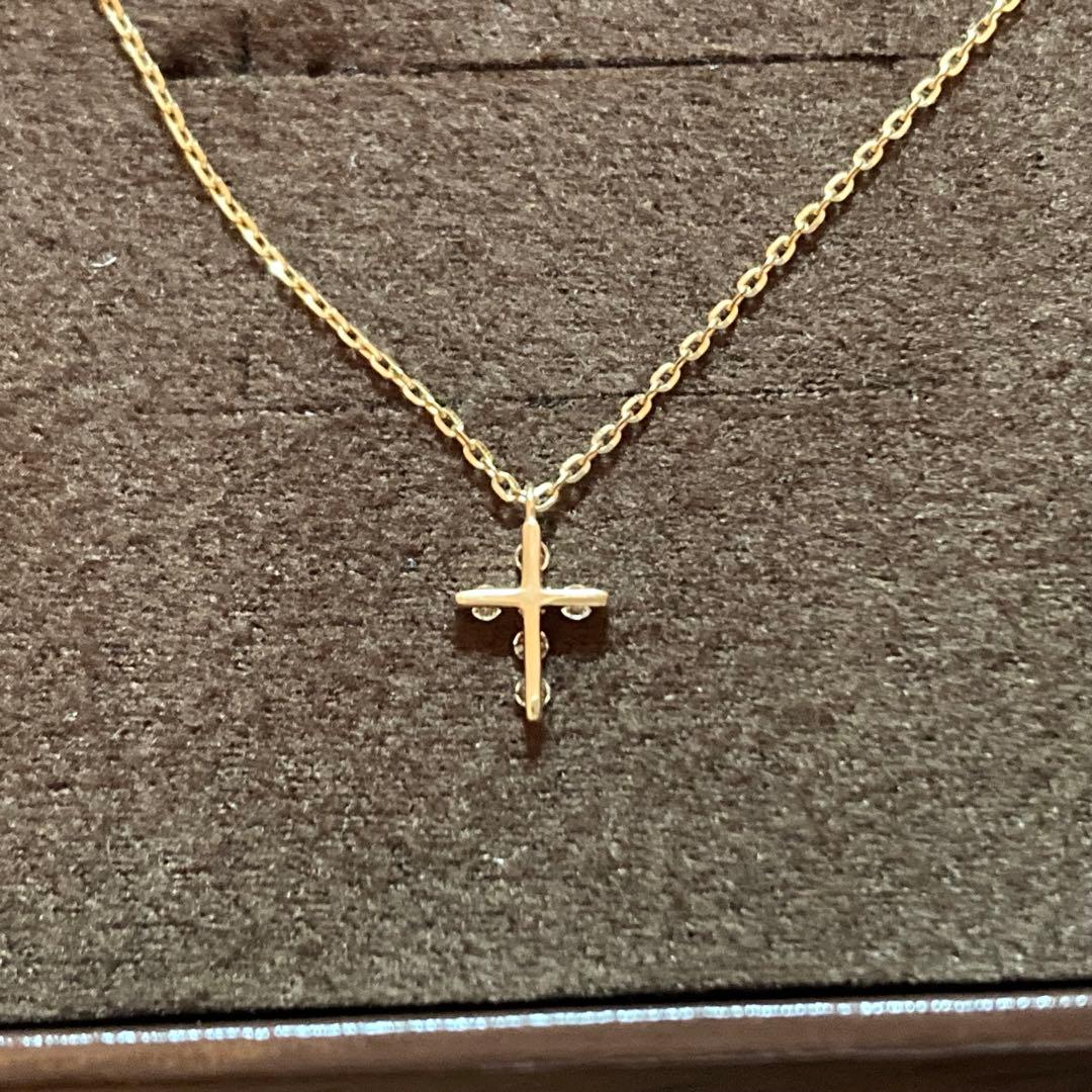 Law agete K10 yellow gold diamond cross motif necklace with 0.03ct diamonds and 40cm chain