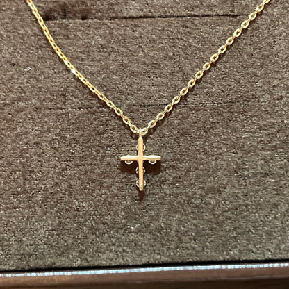 Law agete K10 yellow gold diamond cross motif necklace with 0.03ct diamonds and 40cm chain