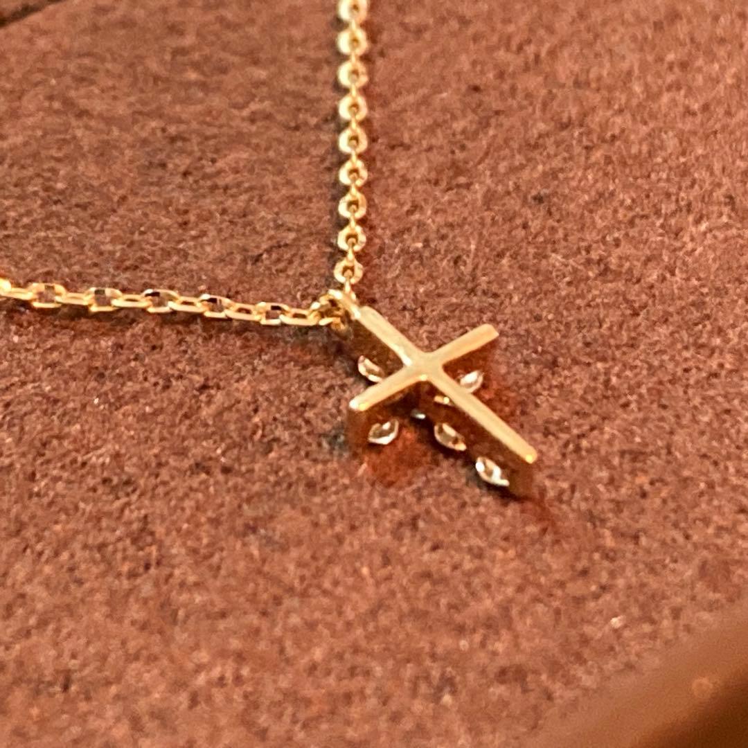 Law agete K10 yellow gold diamond cross motif necklace with 0.03ct diamonds and 40cm chain