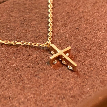 Law agete K10 yellow gold diamond cross motif necklace with 0.03ct diamonds and 40cm chain