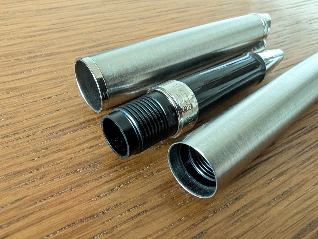 WATERMAN Paris ballpoint and rollerball pen set in silver stainless steel finish with included box