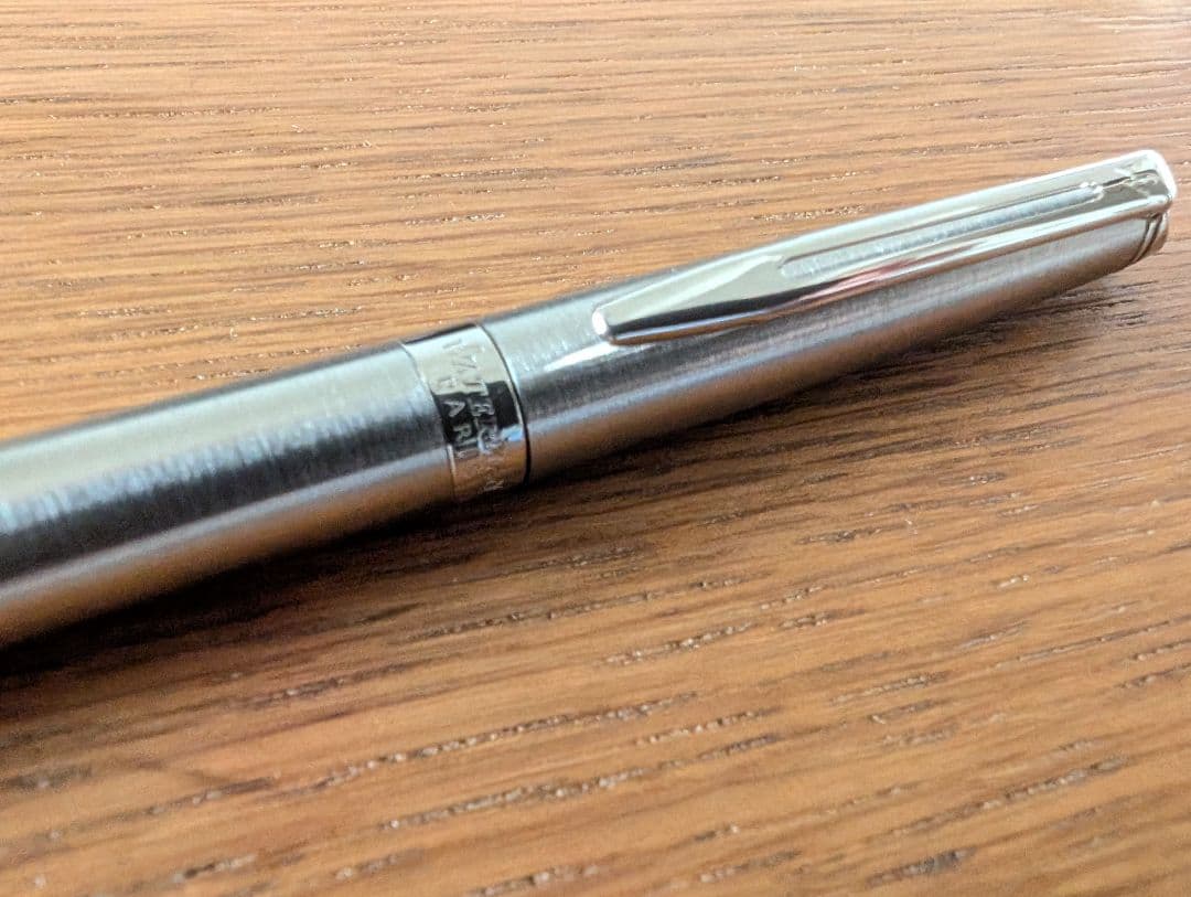 WATERMAN Paris ballpoint and rollerball pen set in silver stainless steel finish with included box