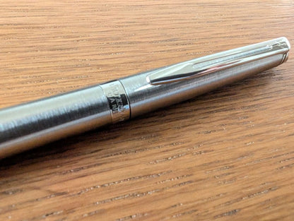WATERMAN Paris ballpoint and rollerball pen set in silver stainless steel finish with included box