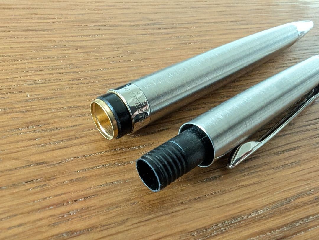 WATERMAN Paris ballpoint and rollerball pen set in silver stainless steel finish with included box