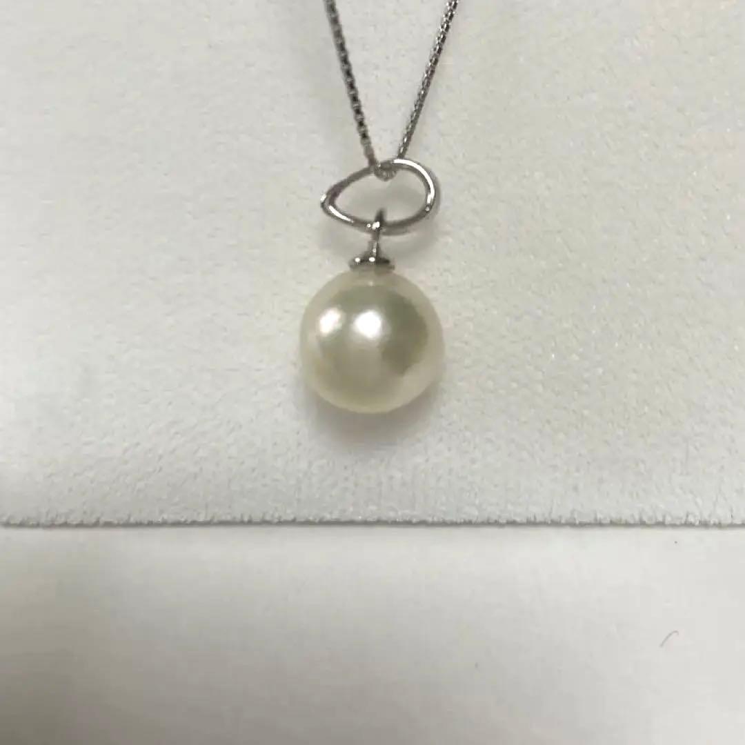 Akoya pearl pendant necklace with 9mm semi-round pearl and silver chain NO48