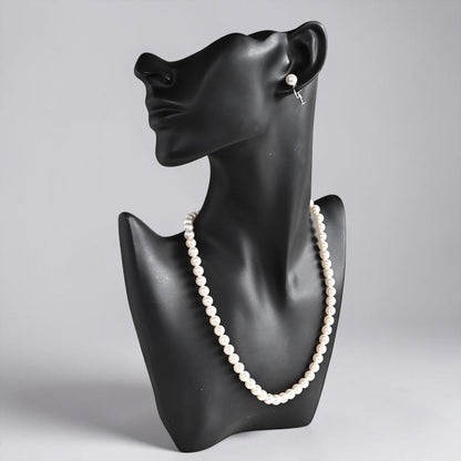 Takatsuki pearl necklace and matching earrings set with round 7mm Aoyama pearls and silver clasps