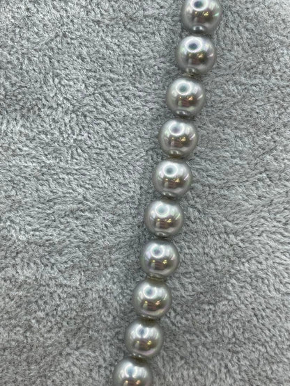 Akoya pearl silver necklace with 8mm natural blue tone gray pearls on a 40cm silver chain