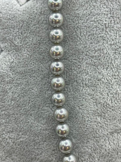 Akoya pearl silver necklace with 8mm natural blue tone gray pearls on a 40cm silver chain