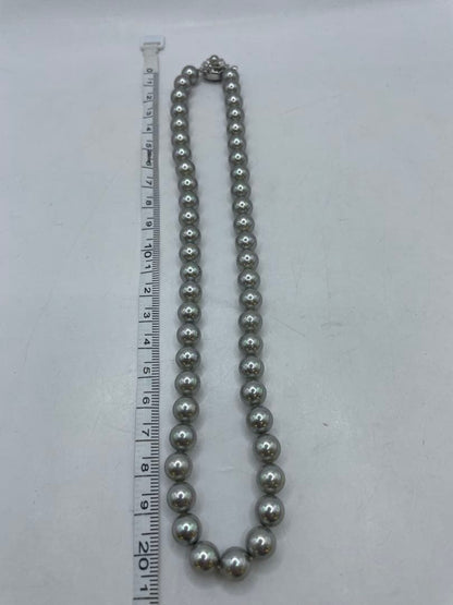 Akoya pearl silver necklace with 8mm natural blue tone gray pearls on a 40cm silver chain