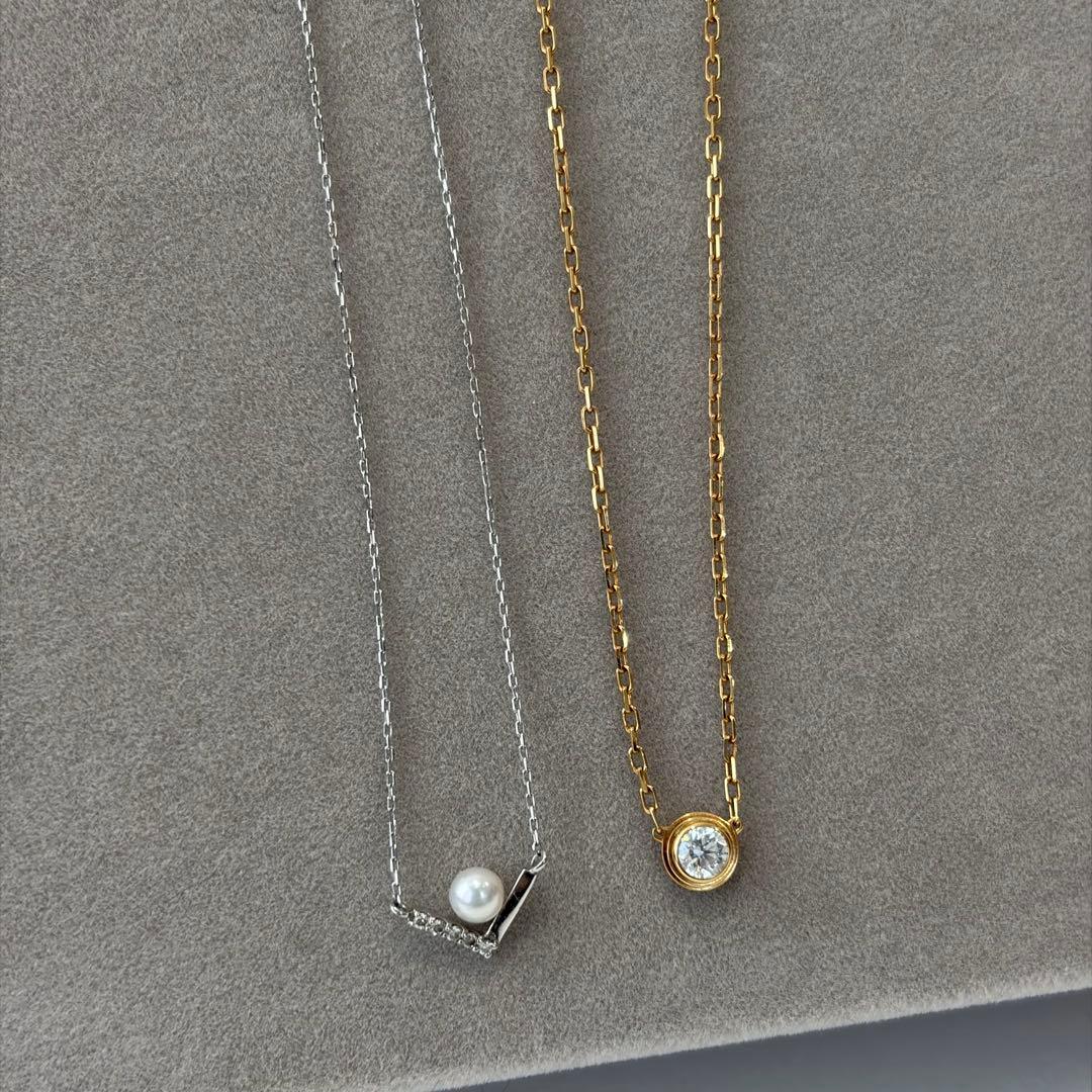 Law Pink Akoya pearl necklace with 0.03ct diamond set in platinum, featuring 3.5-4.0 mm pearls on a 41 cm chain