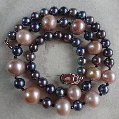 Law pearl necklace 44.5 cm long with 6 to 11 mm sized pearls displayed on white background