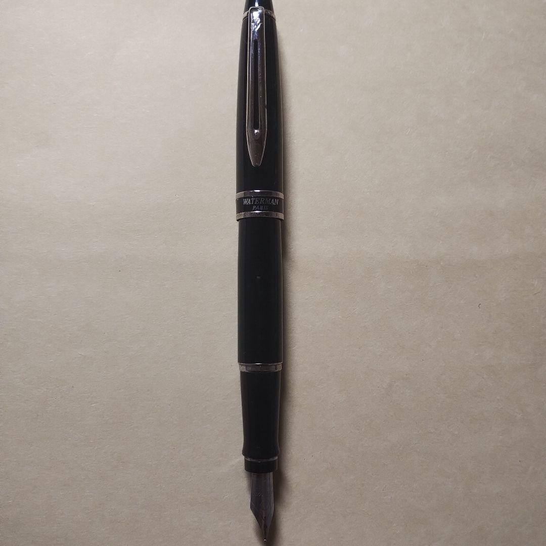 WATERMAN Expert Black Fountain Pen made of black resin with silver accents, shown capped