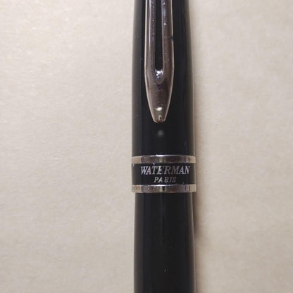 WATERMAN Expert Black Fountain Pen made of black resin with silver accents, shown capped