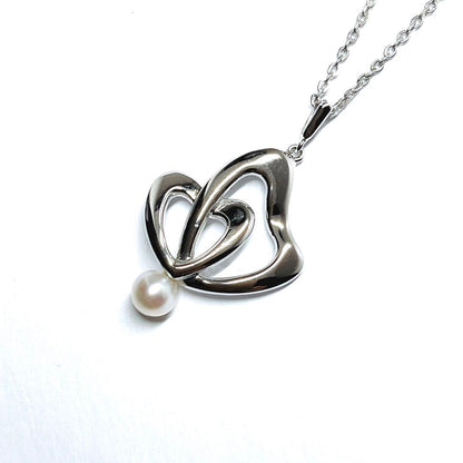 Mikimoto pearl double heart necklace with 4.9mm pearls on a 40cm silver chain