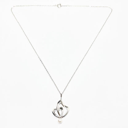 Mikimoto pearl double heart necklace with 4.9mm pearls on a 40cm silver chain