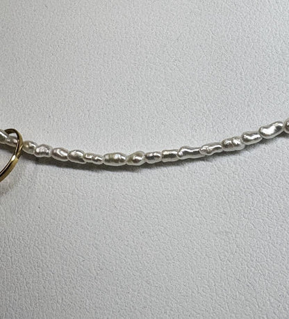 Akoya Bead Baby Ring Top K18 necklace with 1.5-2mm beads and 3.5mm 18K gold ring pendant on 41.5cm chain