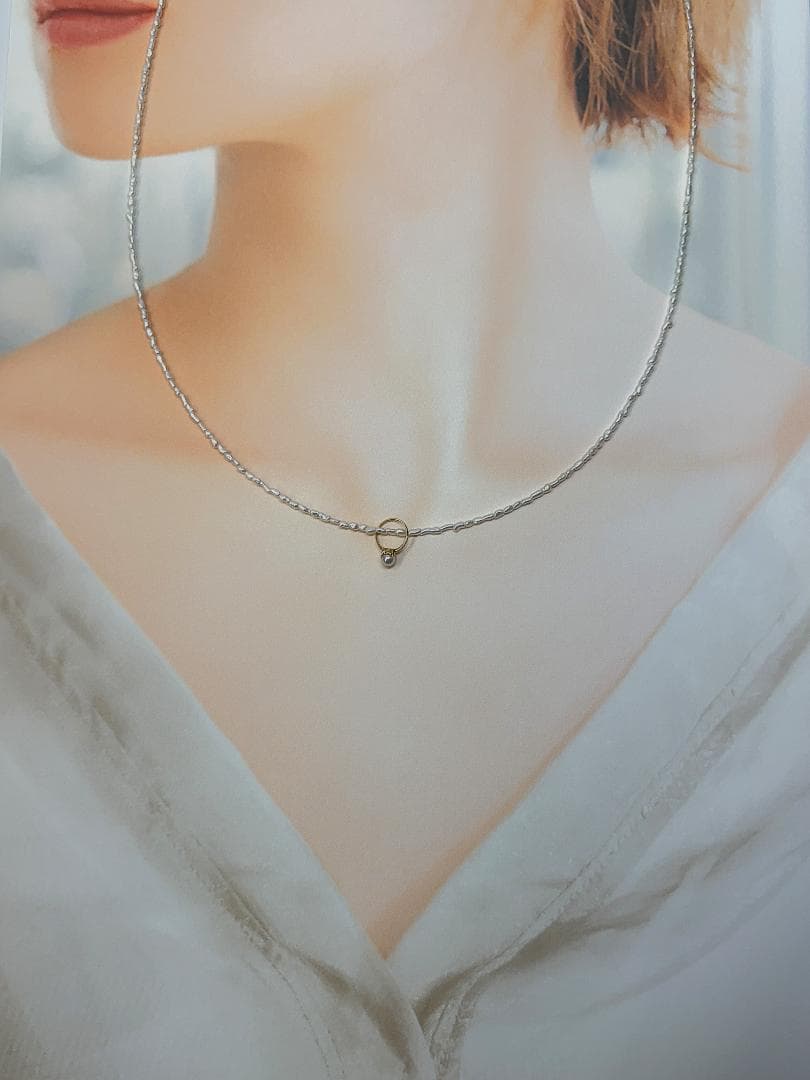 Akoya Bead Baby Ring Top K18 necklace with 1.5-2mm beads and 3.5mm 18K gold ring pendant on 41.5cm chain