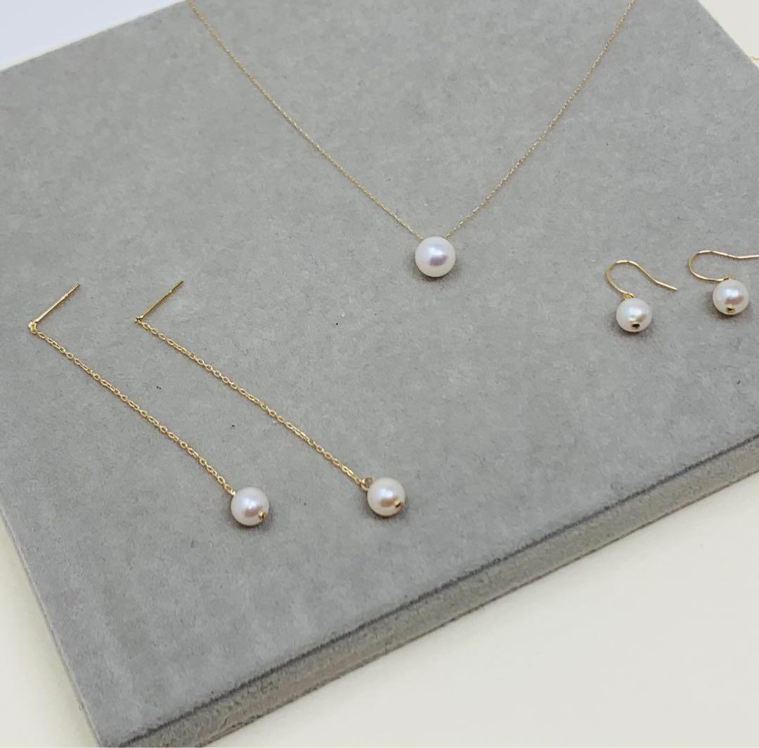 K18 Akoya pearl necklace featuring 6mm pearls on a 40cm gold chain