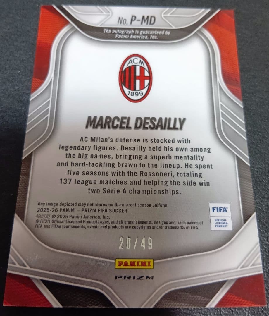 Marcel Desailly Autographed Card AC Milan — Japanese