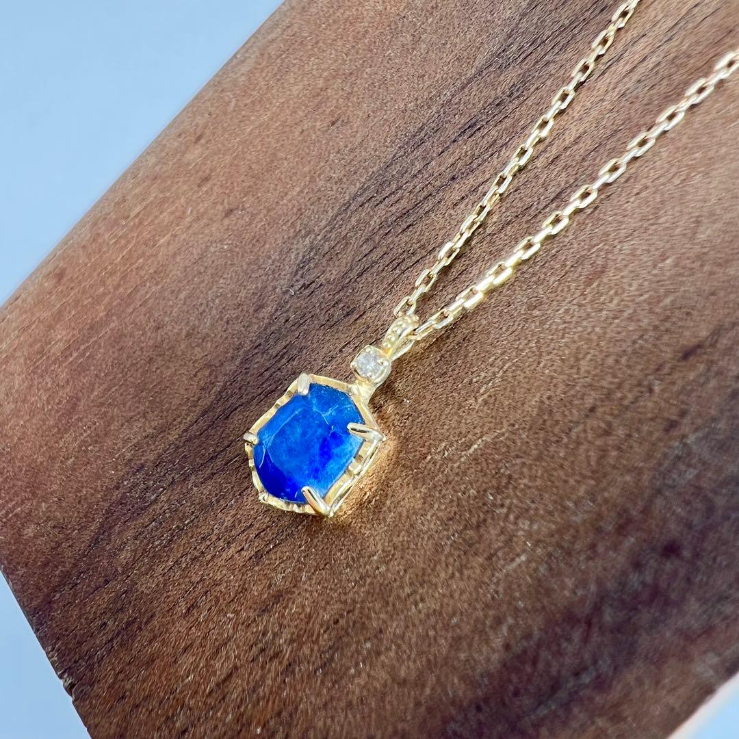 Agate Blue Stone Necklace with diamond pendant on 40 cm K10 gold chain