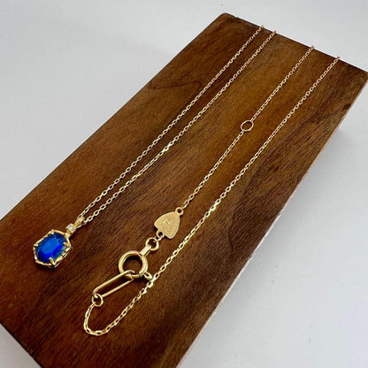 Agate Blue Stone Necklace with diamond pendant on 40 cm K10 gold chain