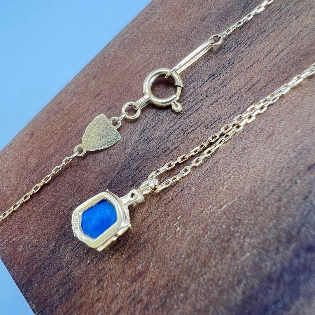 Agate Blue Stone Necklace with diamond pendant on 40 cm K10 gold chain