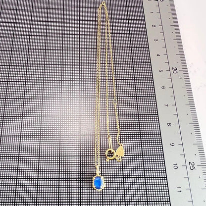 Agate Blue Stone Necklace with diamond pendant on 40 cm K10 gold chain