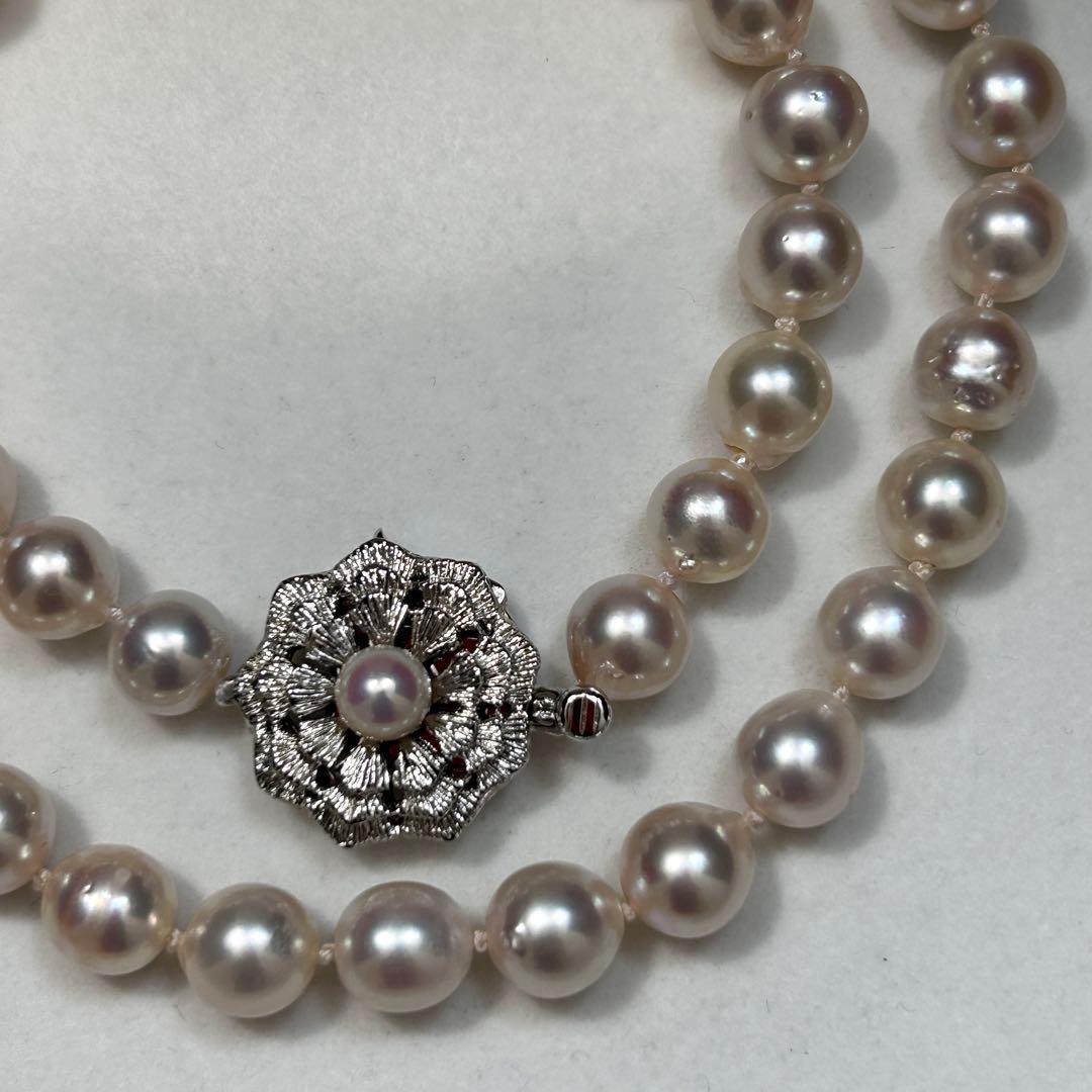 Large Akoya Pearl Necklace with 8.5mm pearls, 49cm length, on sterling silver chain