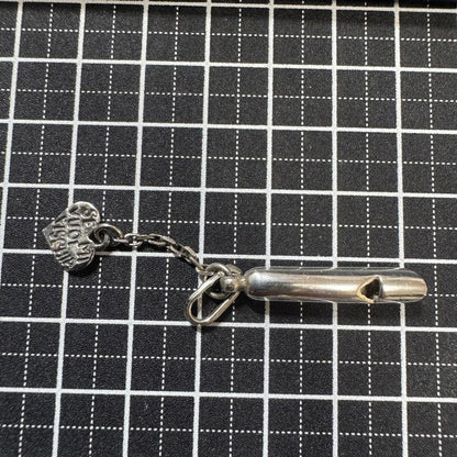 Vintage Italy silver whistle necklace with 6.6mm Akoya pearl and surgical stainless steel chain