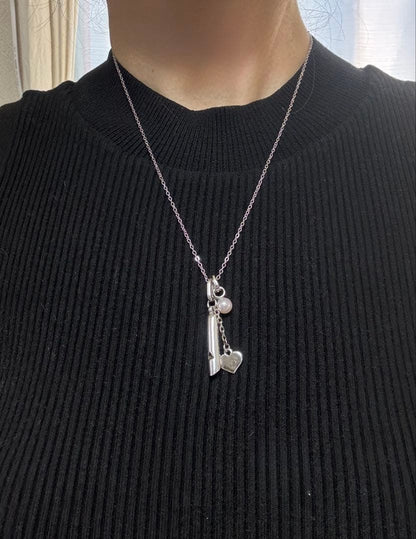 Vintage Italy silver whistle necklace with 6.6mm Akoya pearl and surgical stainless steel chain