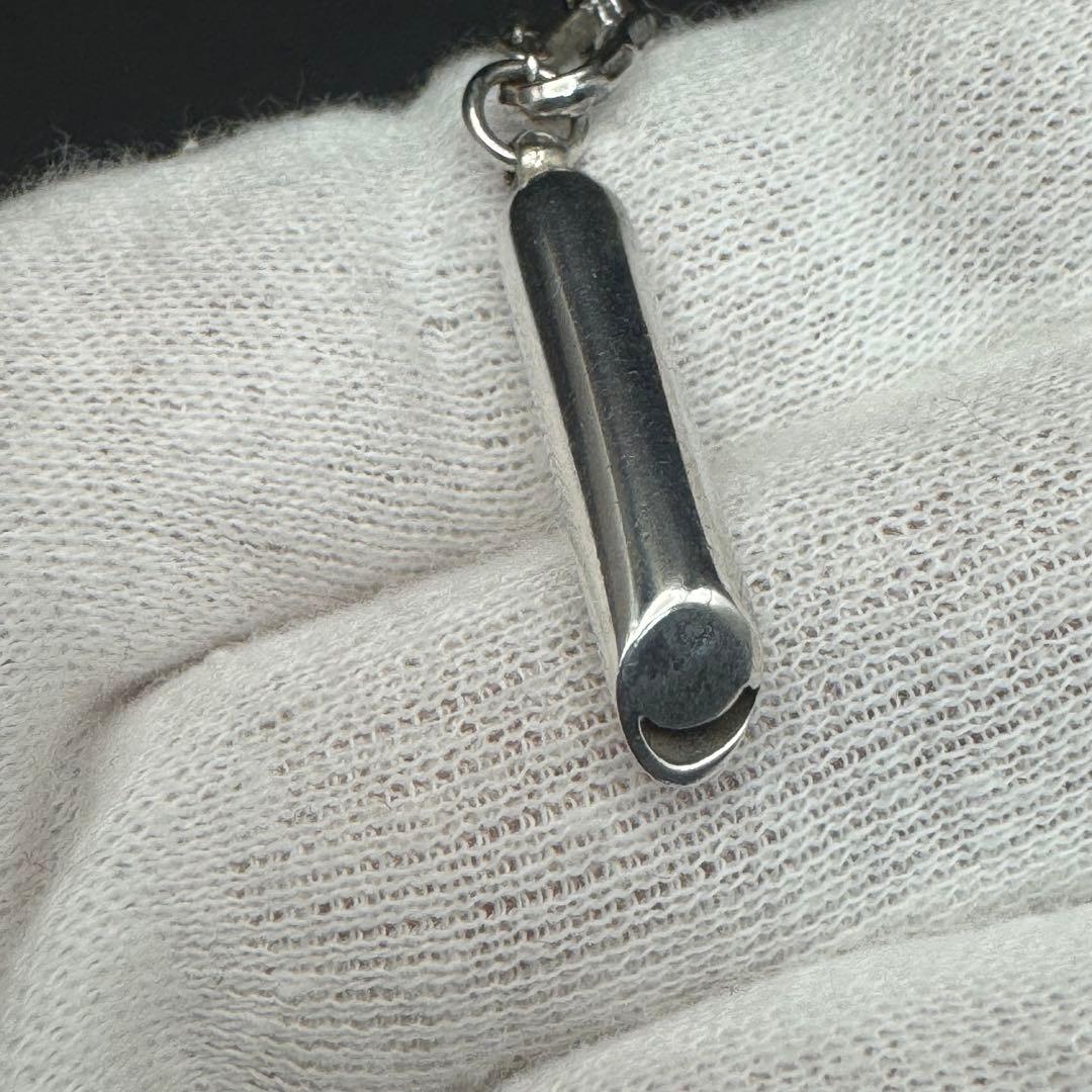Vintage Italy silver whistle necklace with 6.6mm Akoya pearl and surgical stainless steel chain