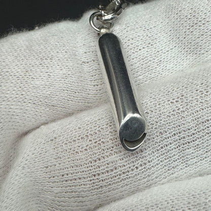 Vintage Italy silver whistle necklace with 6.6mm Akoya pearl and surgical stainless steel chain