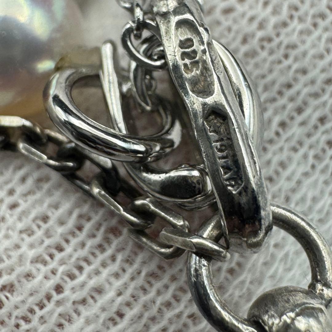 Vintage Italy silver whistle necklace with 6.6mm Akoya pearl and surgical stainless steel chain