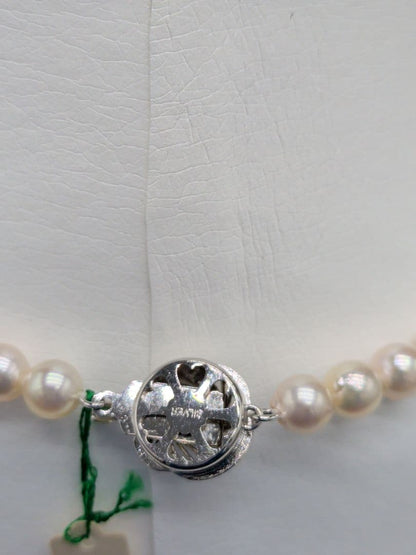 Akoya Genuine Pearl Necklace 6.5-7mm White Pink pearls with silver clasp, 42.3cm length