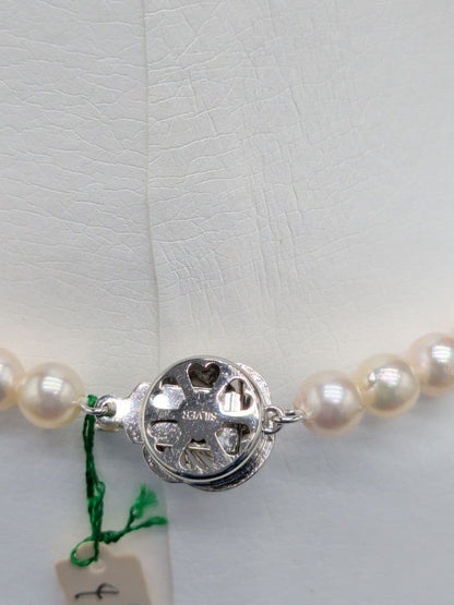 Akoya Genuine Pearl Necklace 6.5-7mm White Pink pearls with silver clasp, 42.3cm length