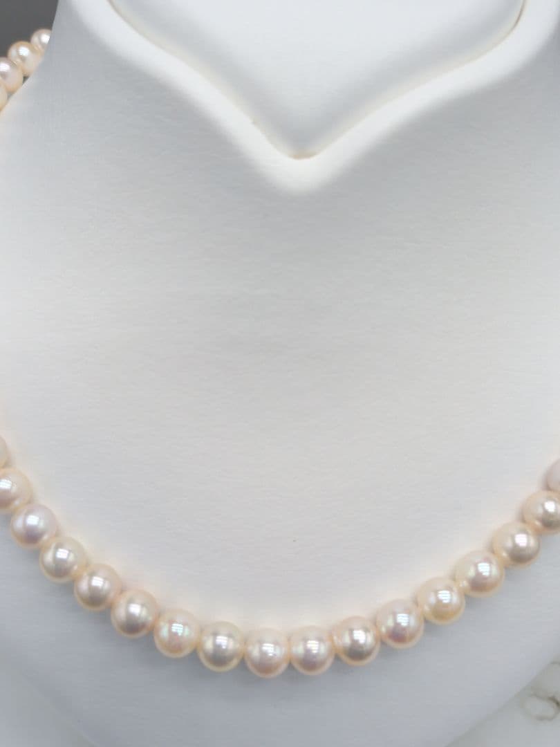 Akoya Genuine Pearl Necklace 6.5-7mm White Pink pearls with silver clasp, 42.3cm length