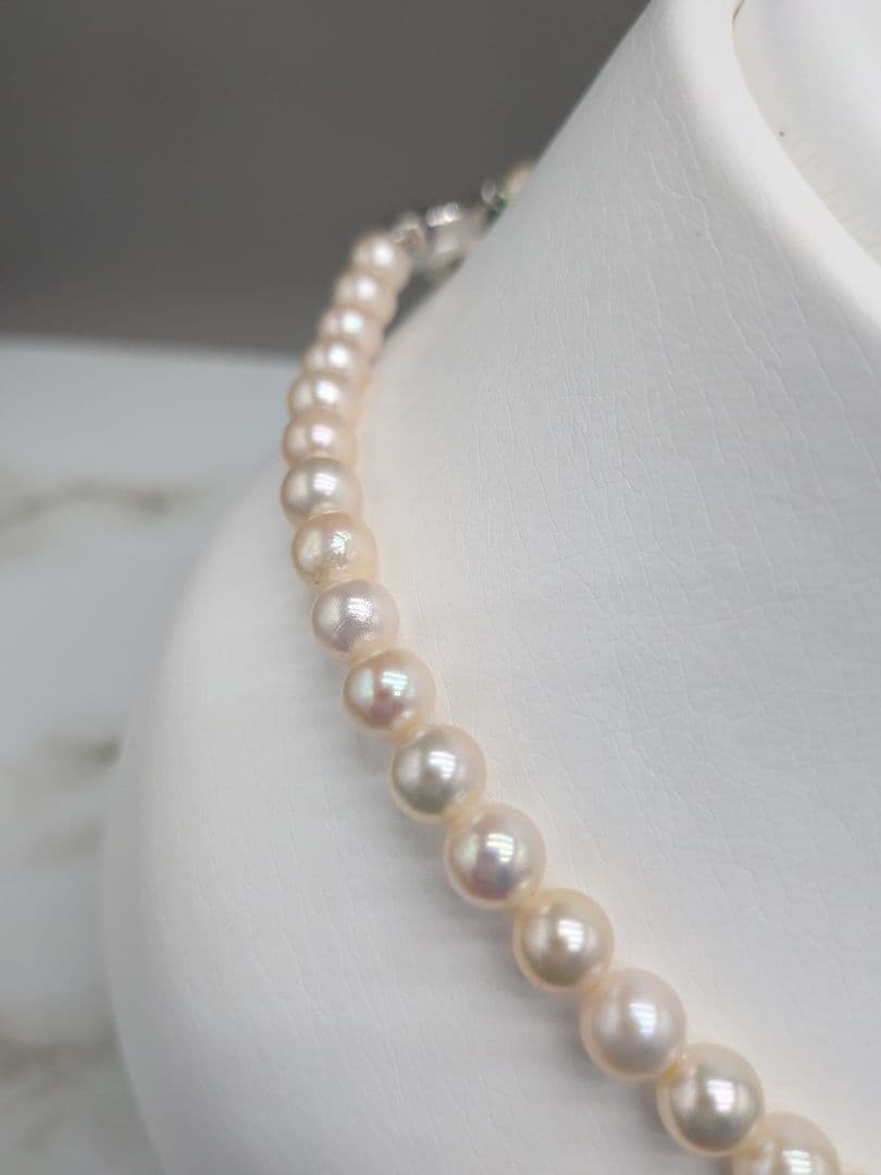Akoya Genuine Pearl Necklace 6.5-7mm White Pink pearls with silver clasp, 42.3cm length