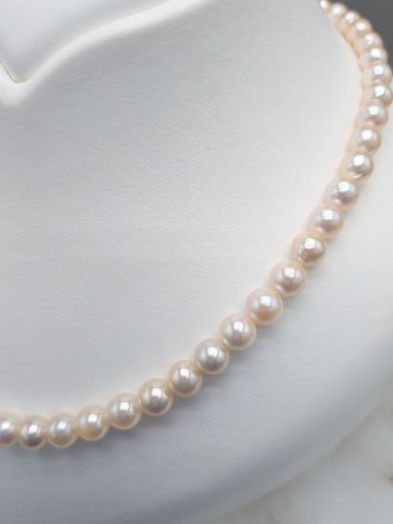 Akoya Genuine Pearl Necklace 6.5-7mm White Pink pearls with silver clasp, 42.3cm length
