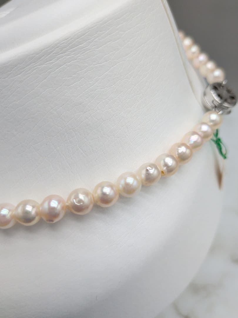 Akoya Genuine Pearl Necklace 6.5-7mm White Pink pearls with silver clasp, 42.3cm length