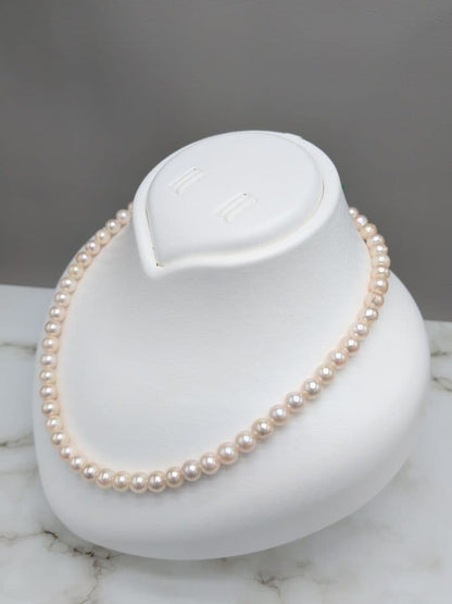 Akoya Genuine Pearl Necklace 6.5-7mm White Pink pearls with silver clasp, 42.3cm length