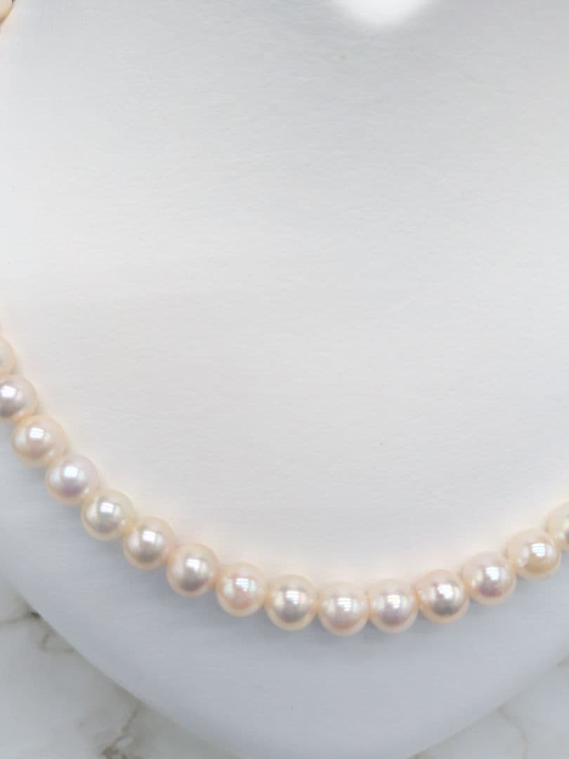 Akoya Genuine Pearl Necklace 6.5-7mm White Pink pearls with silver clasp, 42.3cm length