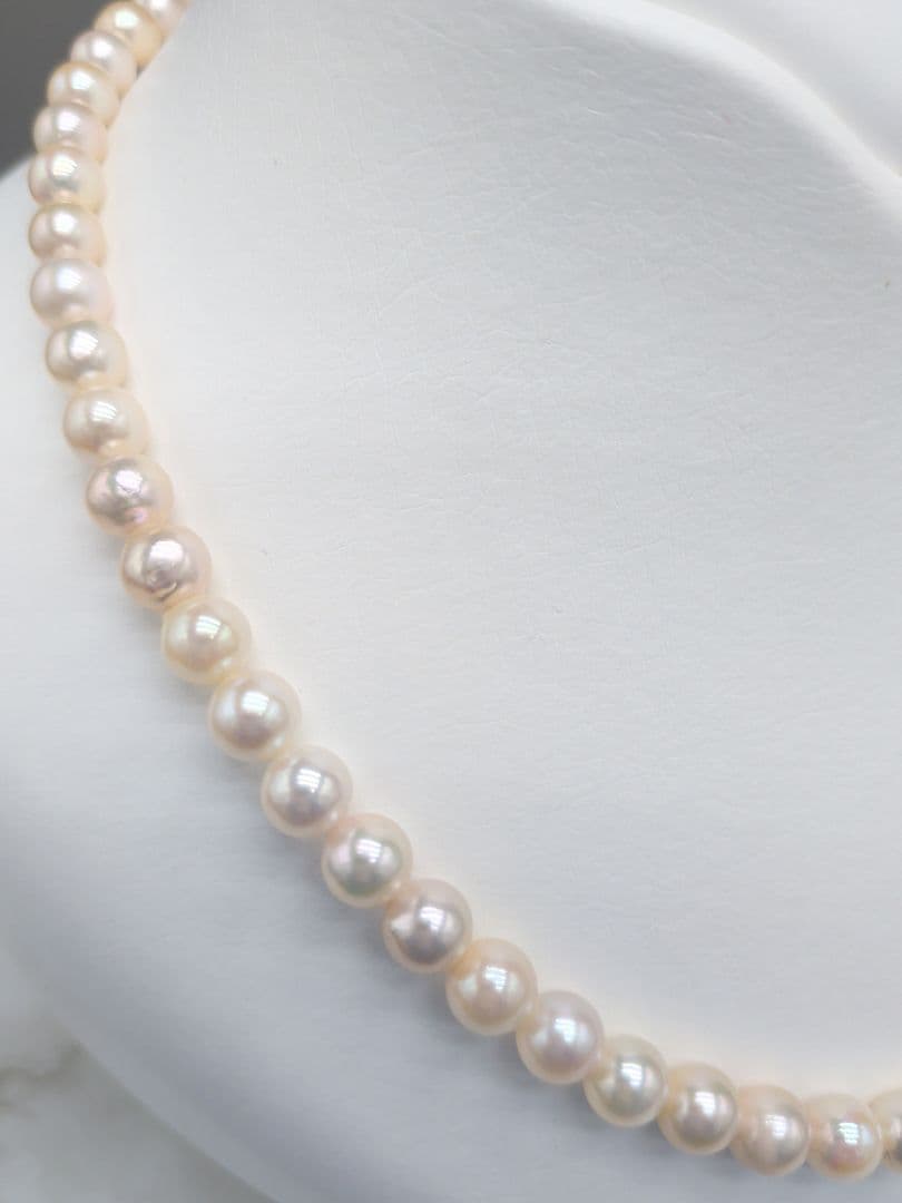 Akoya Genuine Pearl Necklace 6.5-7mm White Pink pearls with silver clasp, 42.3cm length