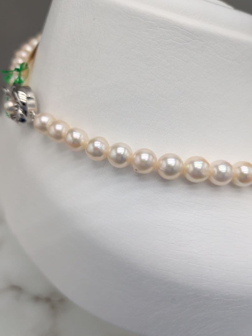 Akoya Genuine Pearl Necklace 6.5-7mm White Pink pearls with silver clasp, 42.3cm length